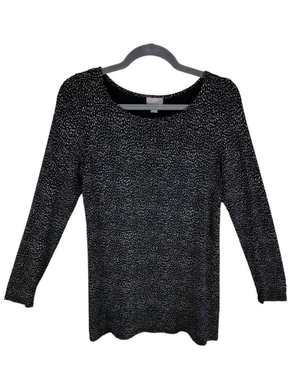 J. Jill Wearever Collection Black White Speckled Stretch 3/4 Sleeve Top Size XSP